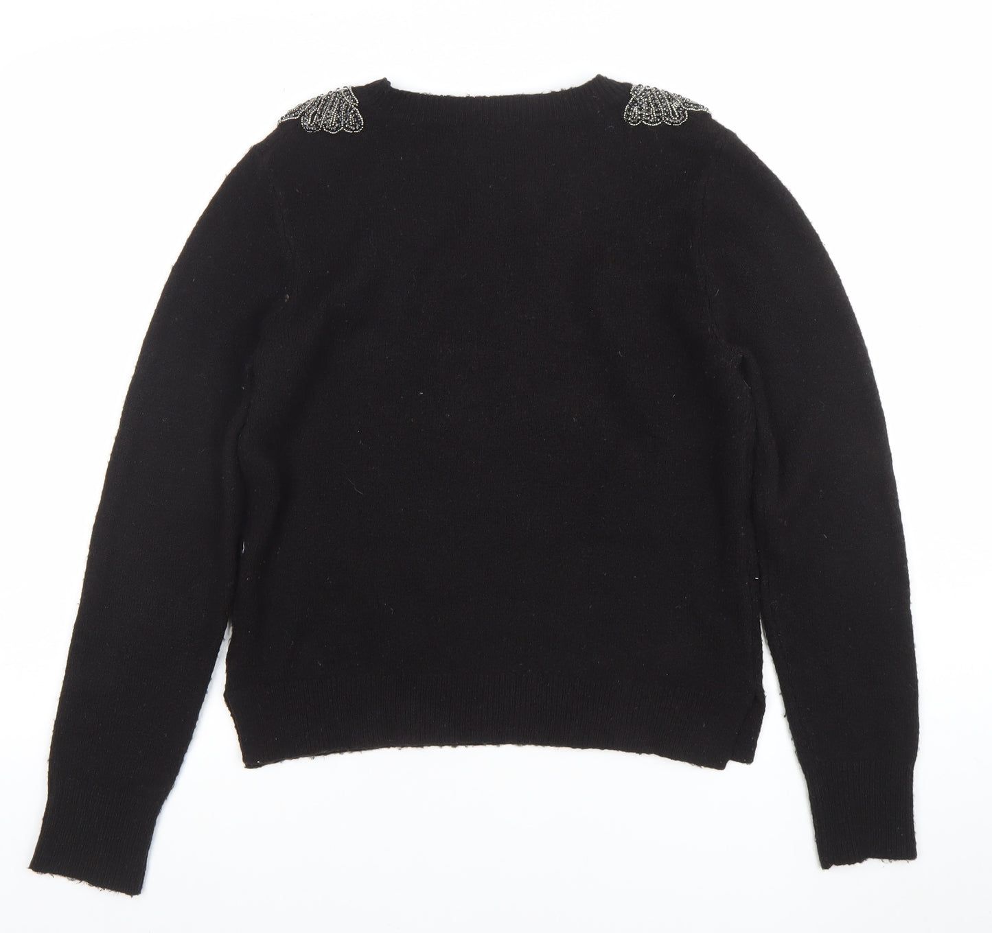 Oasis Women's Black Beaded Shoulder Wool Blend Jumper Size M