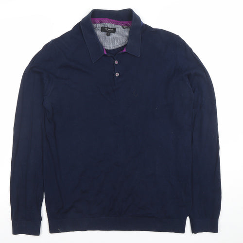 Ted Baker Men's Blue Long Sleeve Cotton Silk Polo Shirt Size M