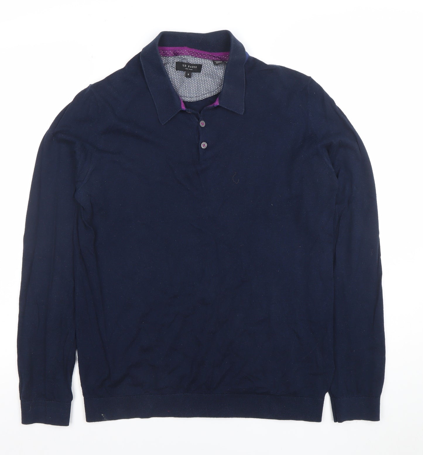 Ted Baker Men's Blue Long Sleeve Cotton Silk Polo Shirt Size M
