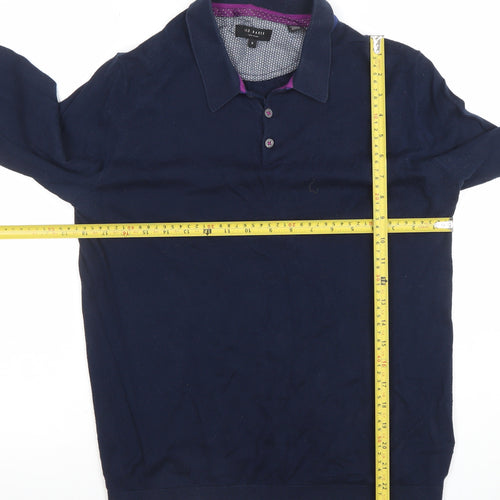 Ted Baker Men's Blue Long Sleeve Cotton Silk Polo Shirt Size M