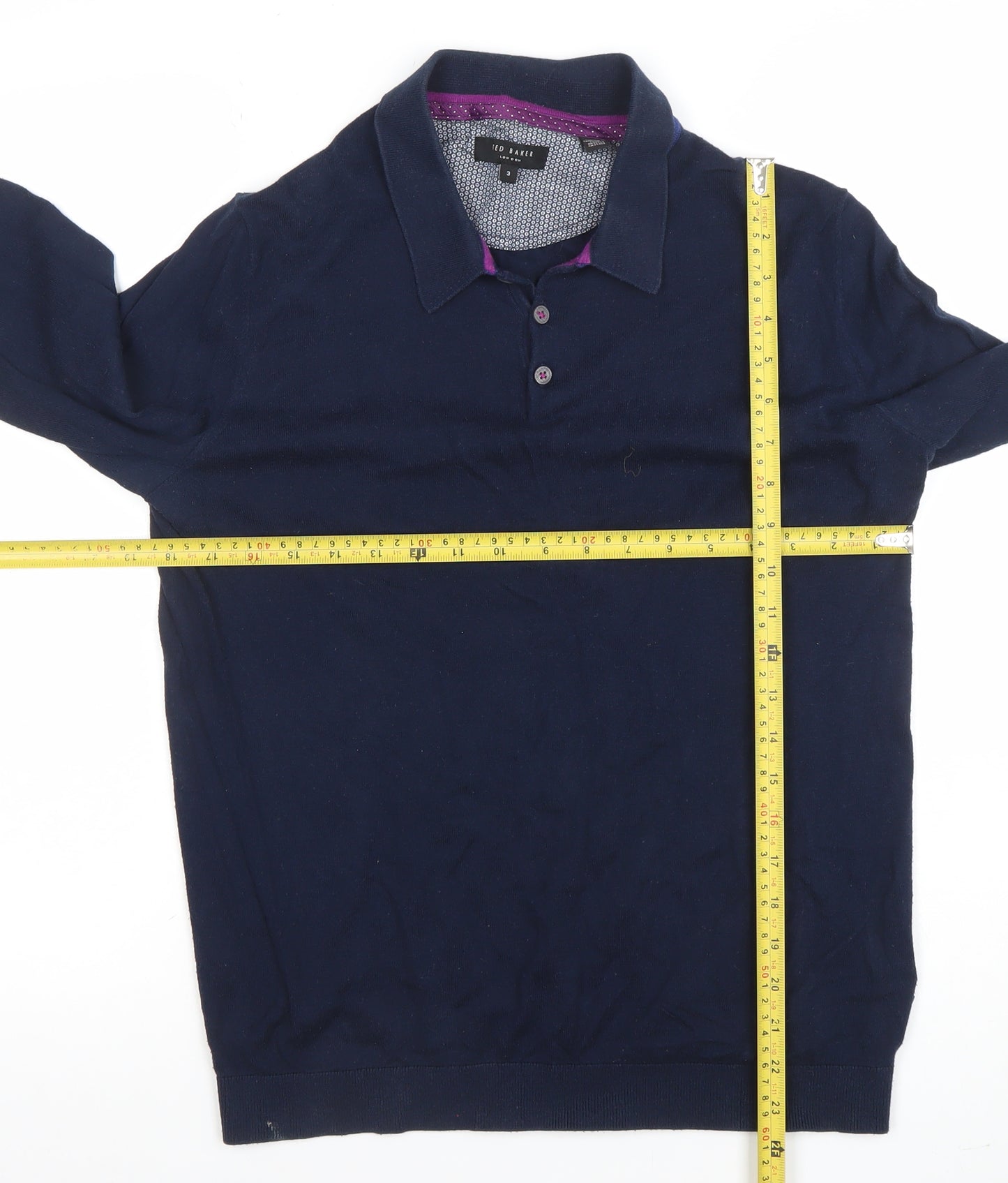 Ted Baker Men's Blue Long Sleeve Cotton Silk Polo Shirt Size M