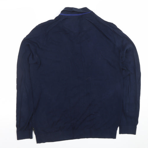 Ted Baker Men's Blue Long Sleeve Cotton Silk Polo Shirt Size M