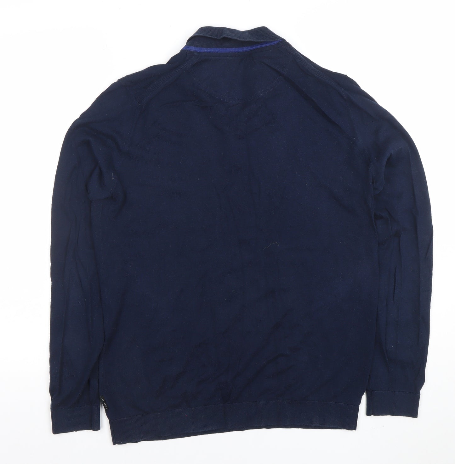 Ted Baker Men's Blue Long Sleeve Cotton Silk Polo Shirt Size M