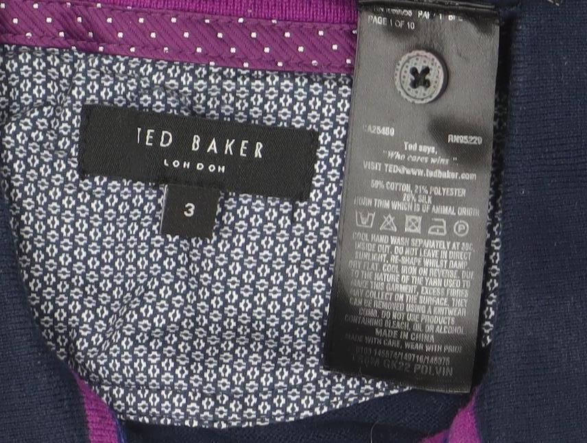 Ted Baker Men's Blue Long Sleeve Cotton Silk Polo Shirt Size M
