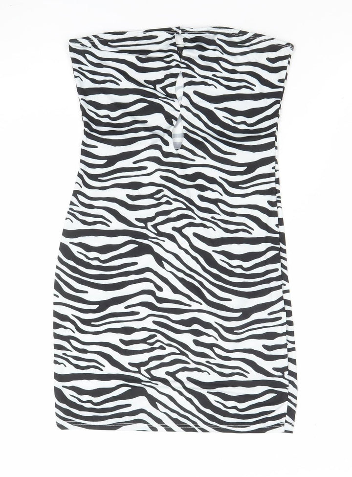 Pretty Little Thing Women’s Black Zebra Bodycon Strapless Dress Size 8