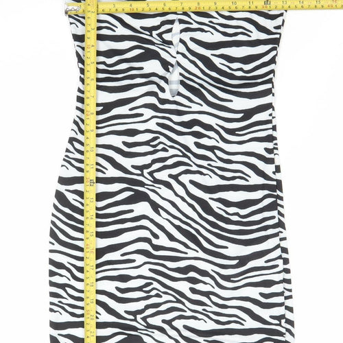 Pretty Little Thing Women’s Black Zebra Bodycon Strapless Dress Size 8