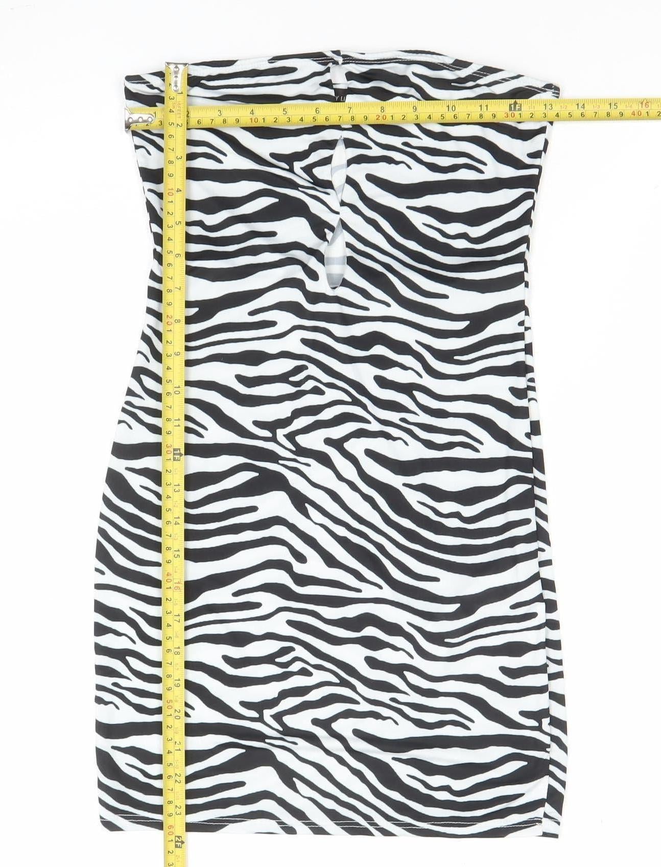 Pretty Little Thing Women’s Black Zebra Bodycon Strapless Dress Size 8