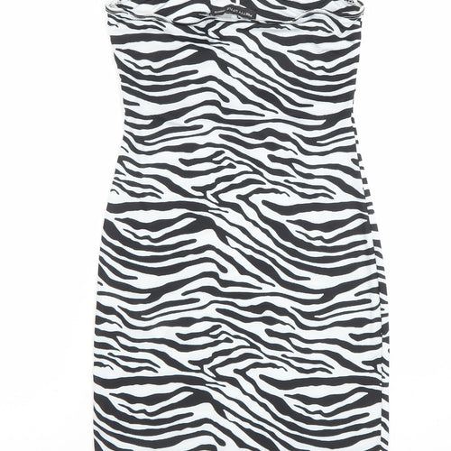 Pretty Little Thing Women’s Black Zebra Bodycon Strapless Dress Size 8