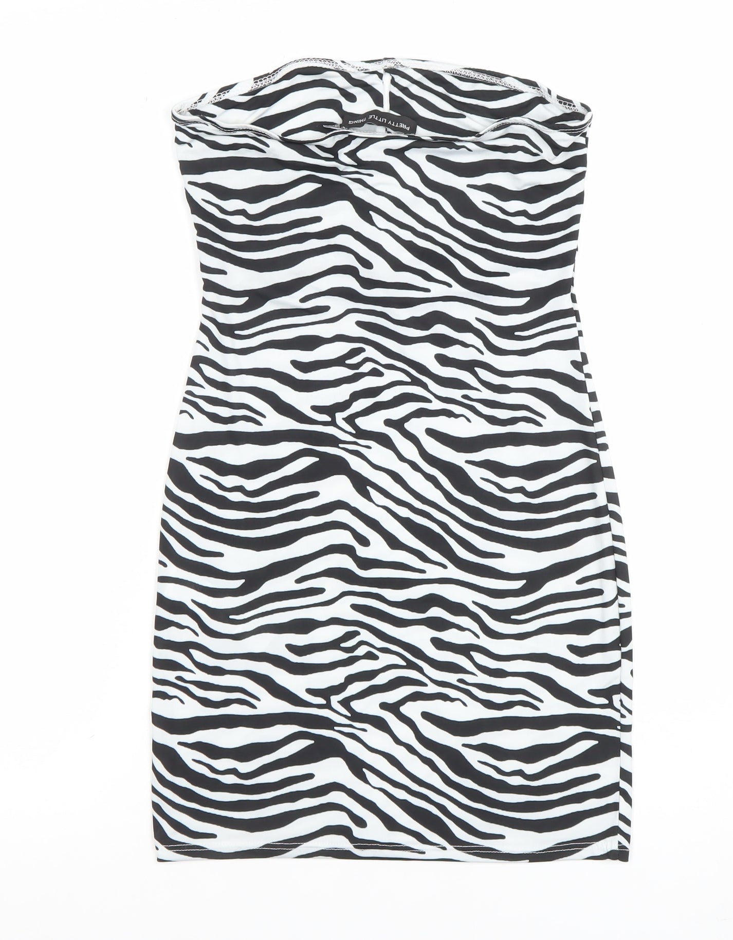 Pretty Little Thing Women’s Black Zebra Bodycon Strapless Dress Size 8