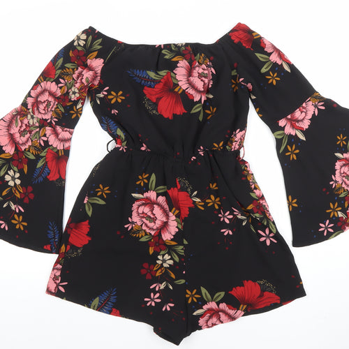 Parisian Women's Black Floral Off Shoulder Flared Sleeve Playsuit Size 10