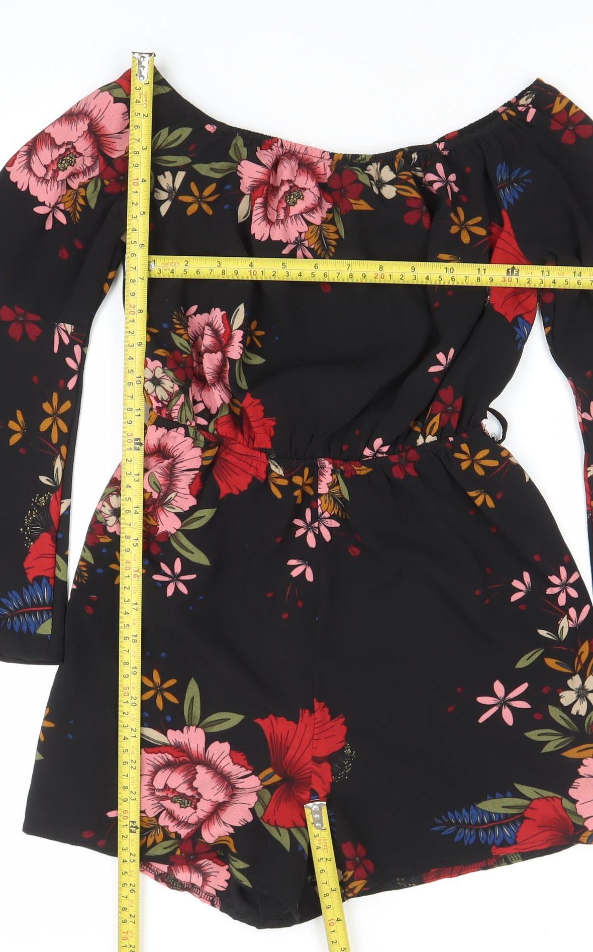 Parisian Women's Black Floral Off Shoulder Flared Sleeve Playsuit Size 10