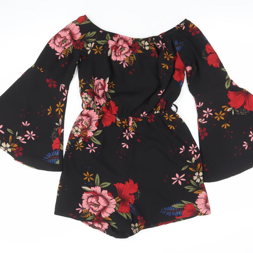 Parisian Women's Black Floral Off Shoulder Flared Sleeve Playsuit Size 10