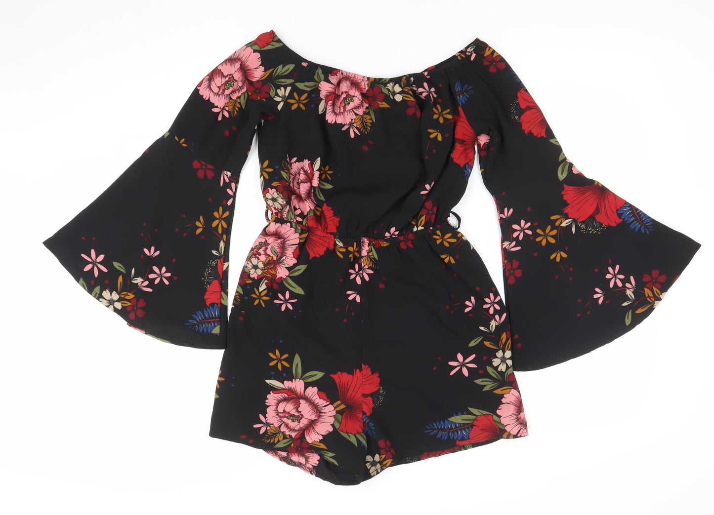 Parisian Women's Black Floral Off Shoulder Flared Sleeve Playsuit Size 10