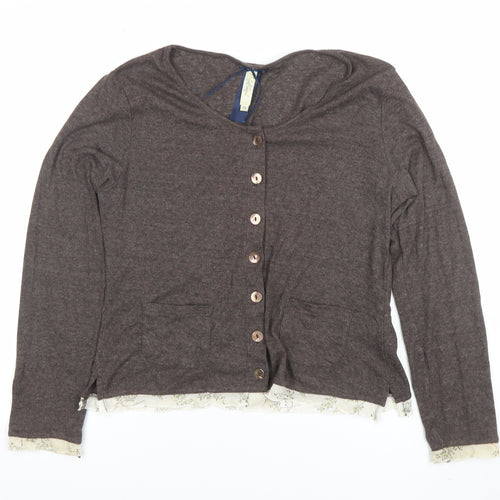 Mistral Women Brown Size 14 Cotton Blend Button Cardigan