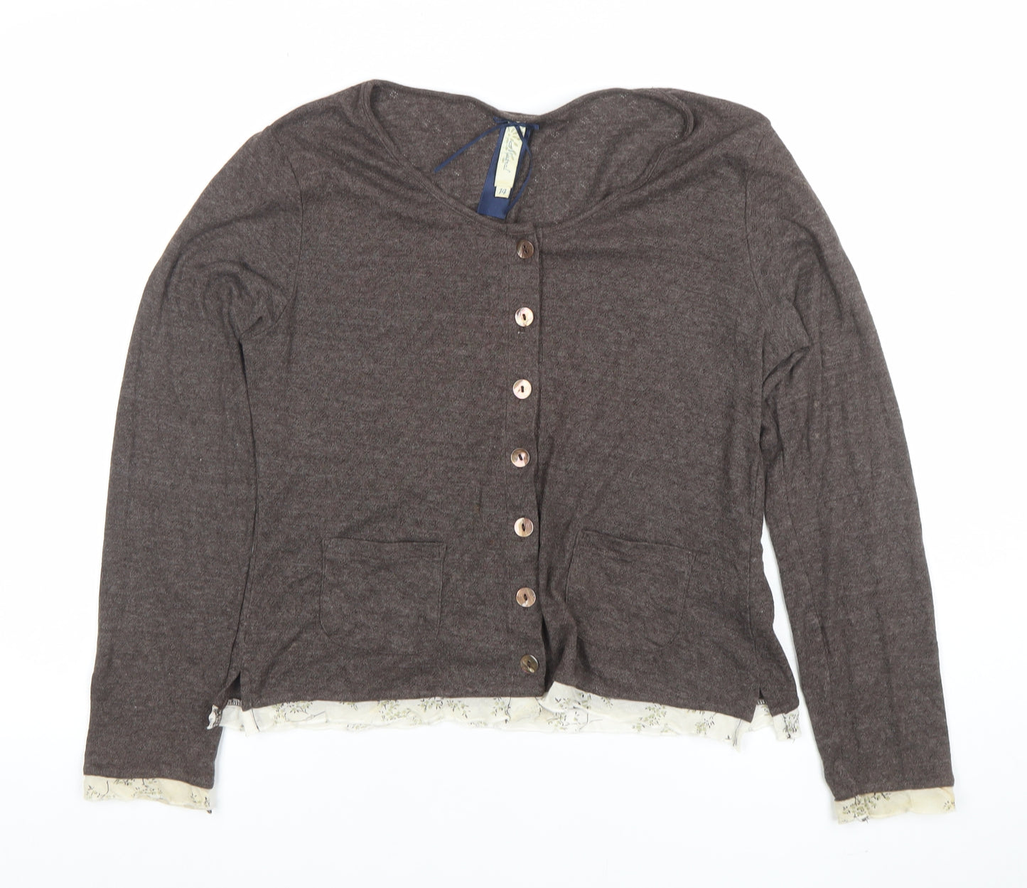 Mistral Women Brown Size 14 Cotton Blend Button Cardigan