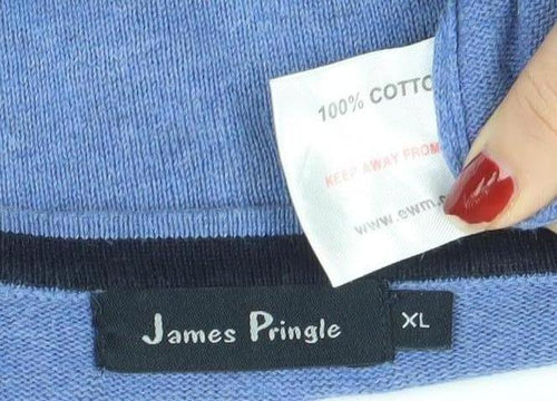 James Pringle Men’s Blue Cotton Crew Neck Jumper XL Classic Fit