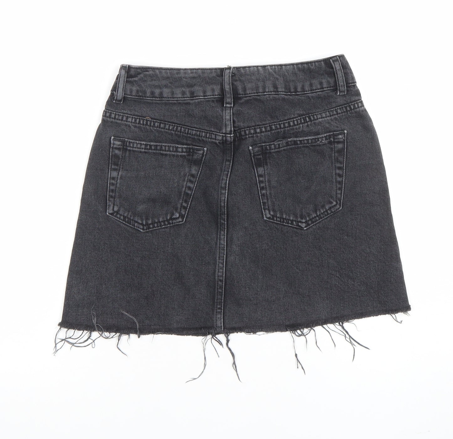 Topshop Women’s Black Embroidered Denim Mini Skirt UK 8