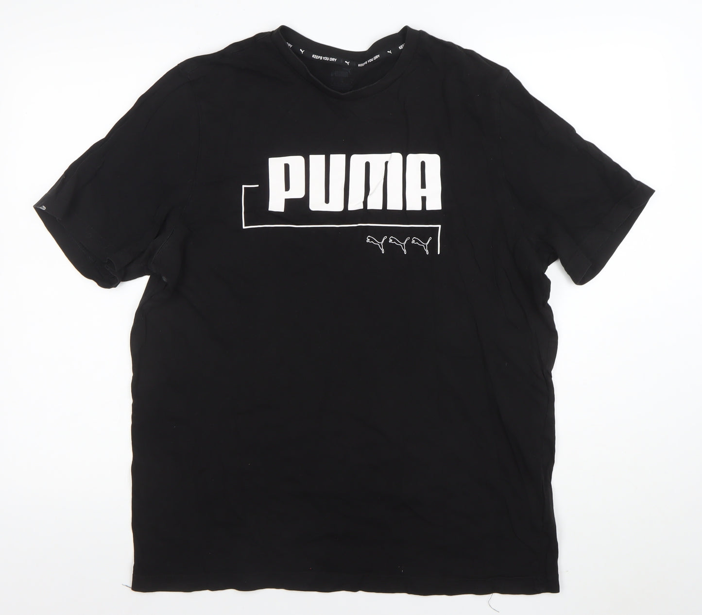 Puma Men's Black Moisture Wicking Large Logo Sports T-Shirt Size L