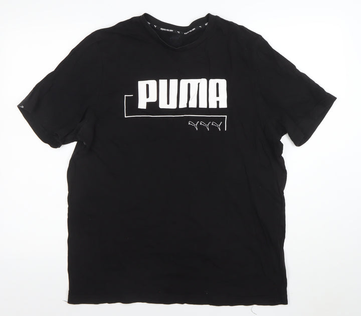 Puma Men's Black Moisture Wicking Large Logo Sports T-Shirt Size L