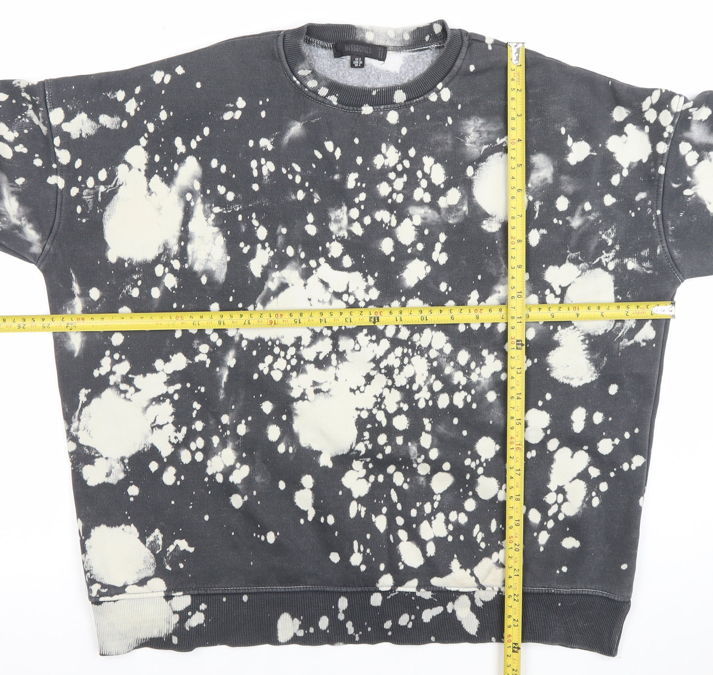 Missguided Women Black & White Tie Dye Pullover Sweatshirt UK 8