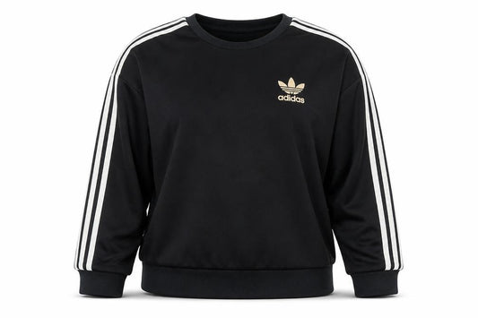 Front view of Adidas Women Black Crew Neck Pullover Sweatshirt, size S, Cotton Blend
