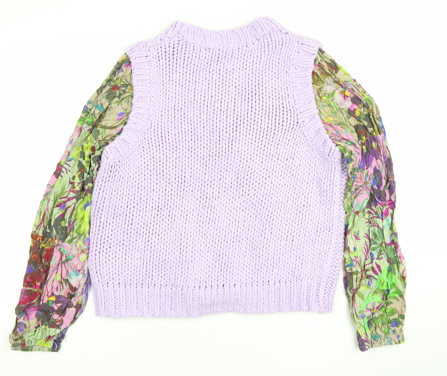 Next Women Purple Chunky-Knit Floral Sleeve Jumper M