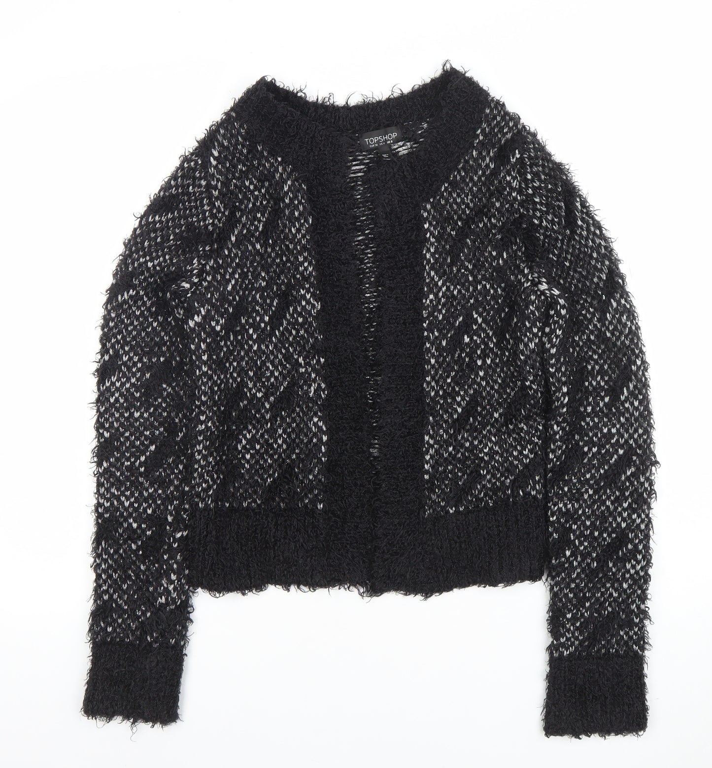 Topshop Women's Black Knit Cardigan Size 8 Crew Neck Long Sleeve