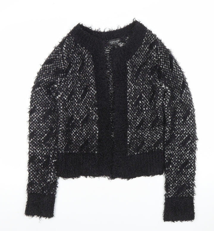 Topshop Women's Black Knit Cardigan Size 8 Crew Neck Long Sleeve