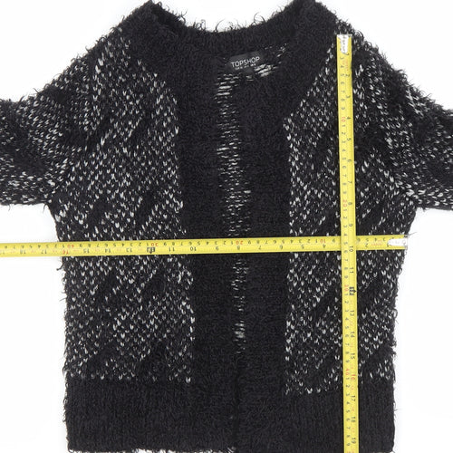 Topshop Women's Black Knit Cardigan Size 8 Crew Neck Long Sleeve