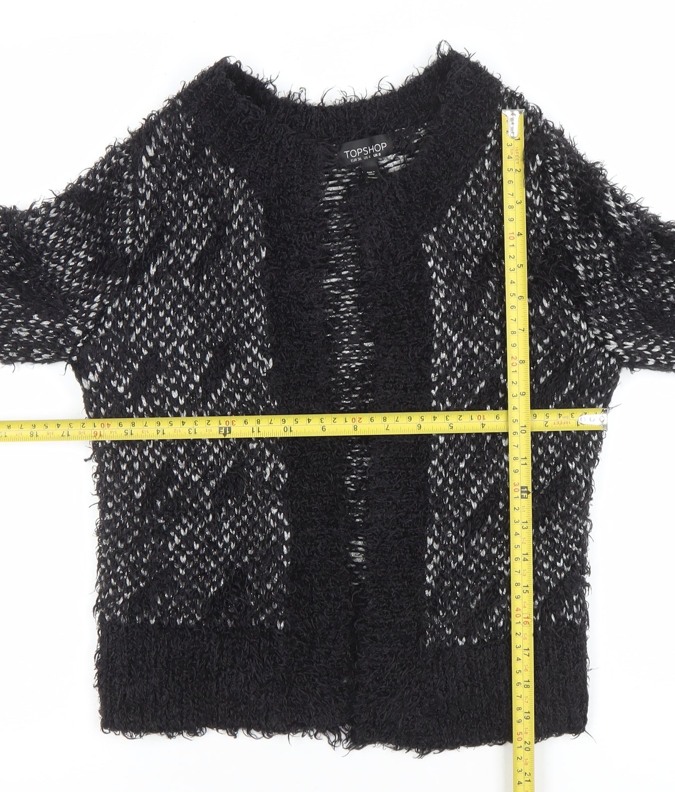 Topshop Women's Black Knit Cardigan Size 8 Crew Neck Long Sleeve