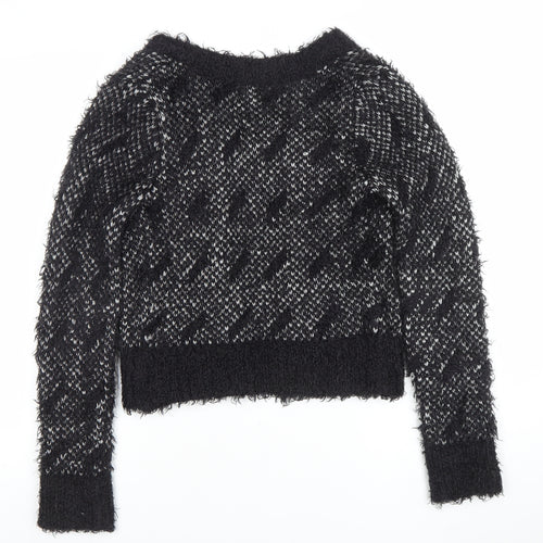 Topshop Women's Black Knit Cardigan Size 8 Crew Neck Long Sleeve