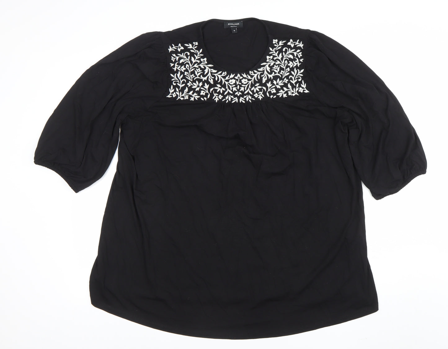 JD Williams Women's Black Embroidered Tunic Blouse Size 18