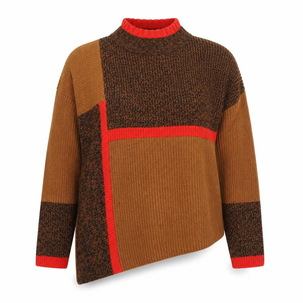 Front view of Next women’s brown mock neck geometric chunky knit jumper, size S