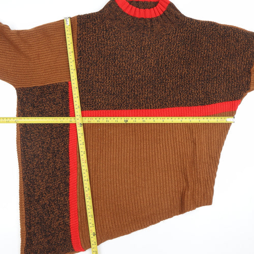 Next Womens Brown Mock Neck Geometric Chunky Knit Jumper Size S