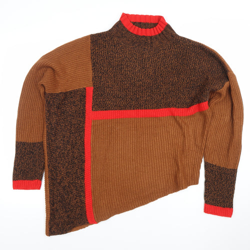 Next Womens Brown Mock Neck Geometric Chunky Knit Jumper Size S