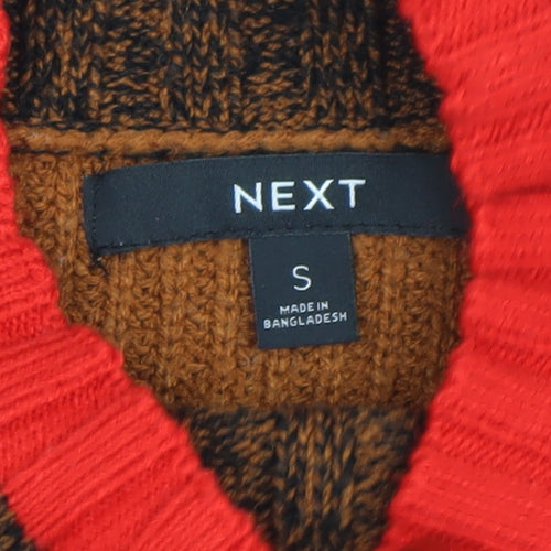 Next Womens Brown Mock Neck Geometric Chunky Knit Jumper Size S