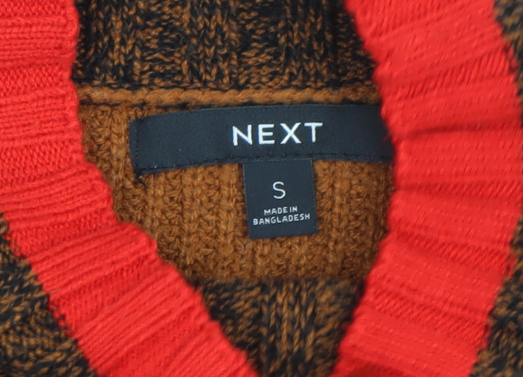 Next Womens Brown Mock Neck Geometric Chunky Knit Jumper Size S