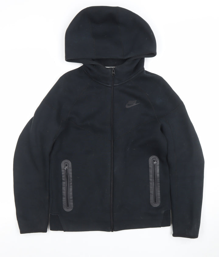 Nike Boys Black Full Zip Hoodie Size L 147-158cm Softshell Logo Pockets