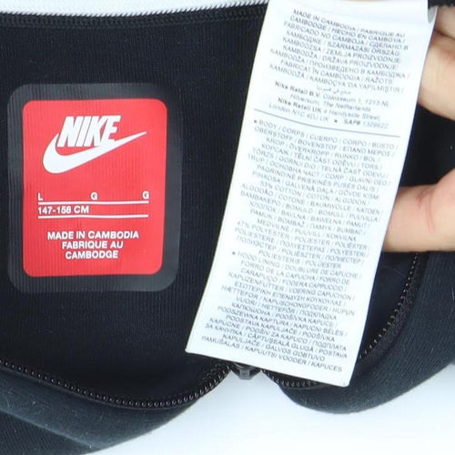 Nike Boys Black Full Zip Hoodie Size L 147-158cm Softshell Logo Pockets