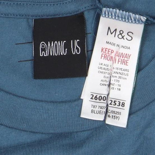 Marks and Spencer Boys Blue Among Us Long Sleeve Graphic T-Shirt 8-9 Years