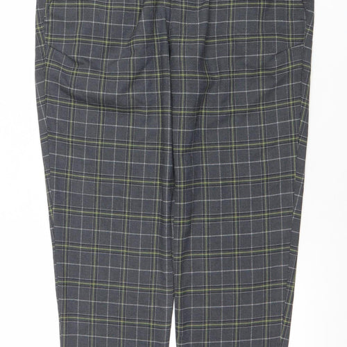 ZARA Womens Grey Check Chino Trousers Size M Elastic Waist