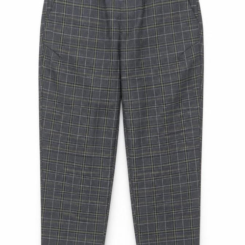 ZARA Womens Grey Check Chino Trousers Size M Elastic Waist