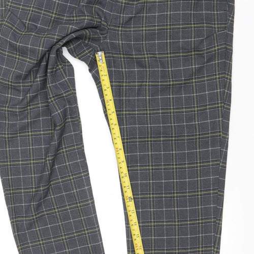 ZARA Womens Grey Check Chino Trousers Size M Elastic Waist