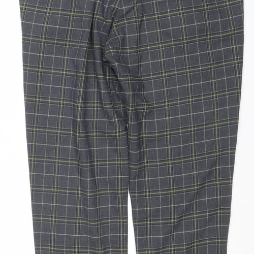ZARA Womens Grey Check Chino Trousers Size M Elastic Waist