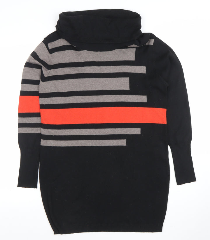 Roman Women’s Black Striped Roll Neck Tunic Jumper Size 12