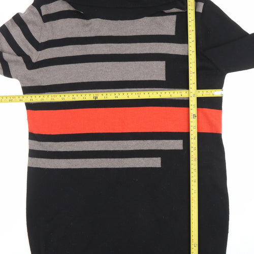 Roman Women’s Black Striped Roll Neck Tunic Jumper Size 12