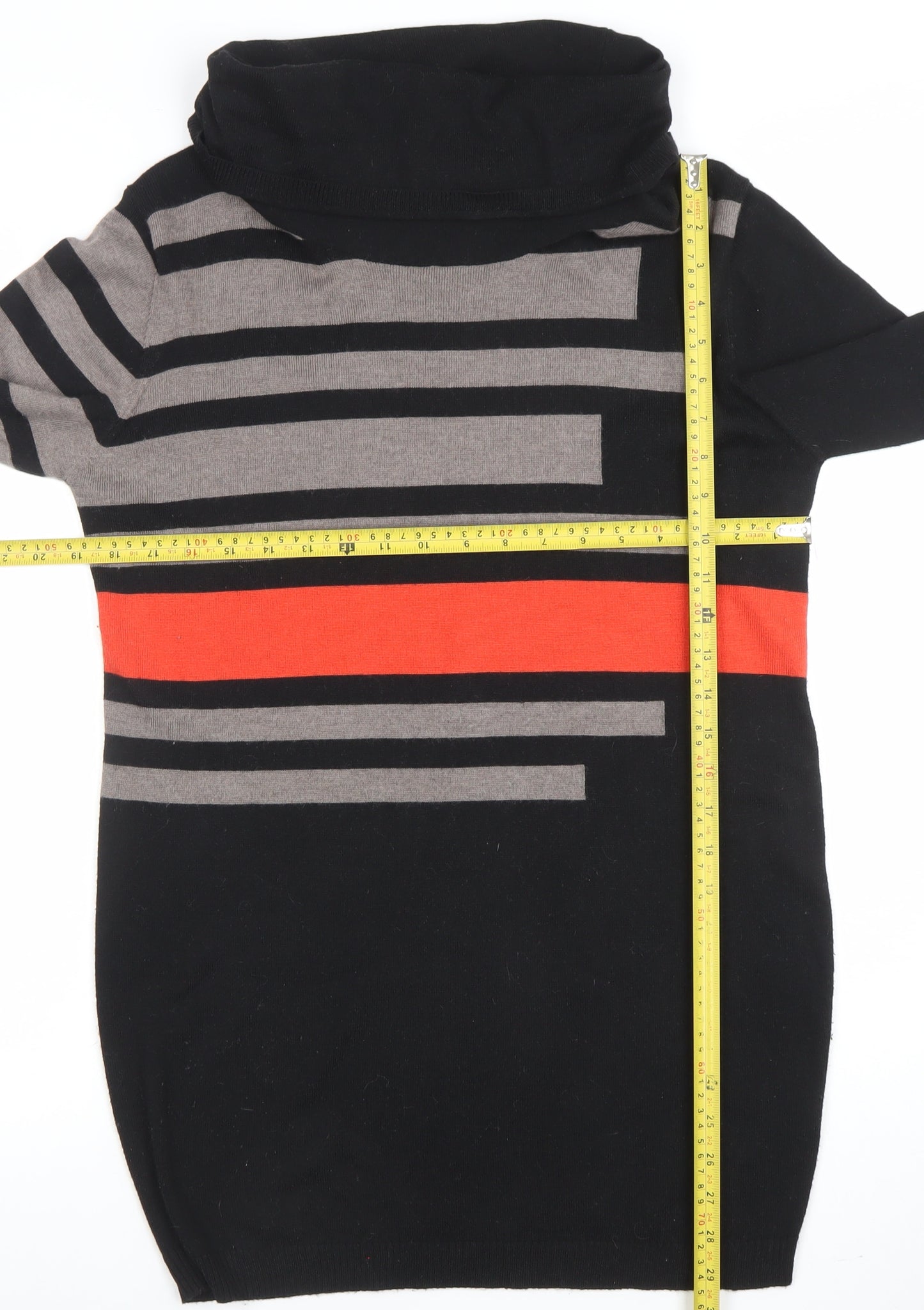 Roman Women’s Black Striped Roll Neck Tunic Jumper Size 12