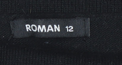 Roman Women’s Black Striped Roll Neck Tunic Jumper Size 12