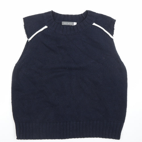 Mint Velvet Women Navy Blue Knit Sleeveless Vest Jumper M Cotton