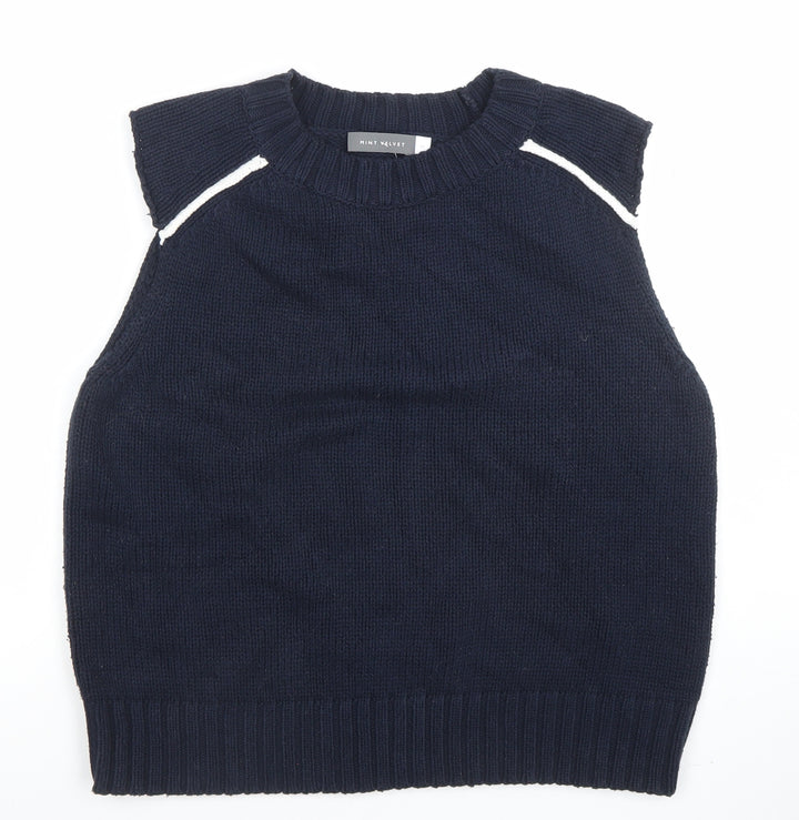 Mint Velvet Women Navy Blue Knit Sleeveless Vest Jumper M Cotton